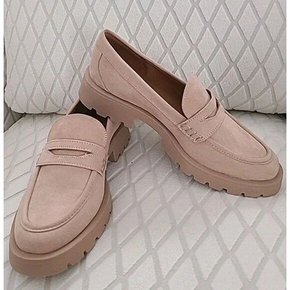 NWOT A New Day Tan Women's CHUNKY Faux Suede Penny Loafer Lug Sole Size 8 - Picture 1 of 8